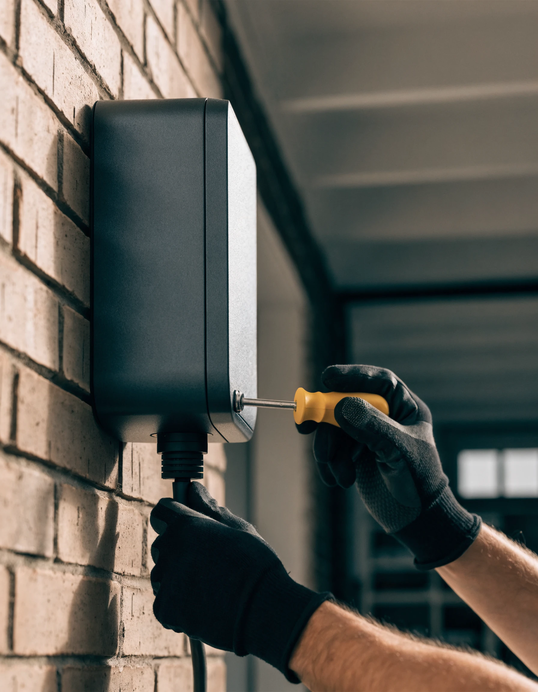 Electrical technician checking a modern residential switchboard